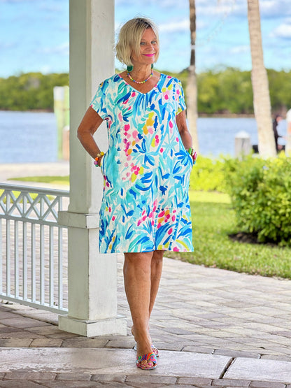 SPALSH OF OCEAN V NECK DRESS UPF +50