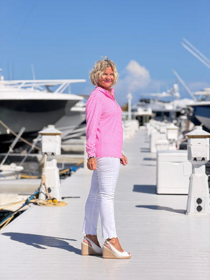MARINA PINK STRIPE HALF ZIPPPER