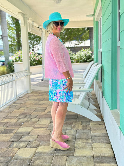 SPLASH OF PINK  SHIFT RUFFLE DRESS