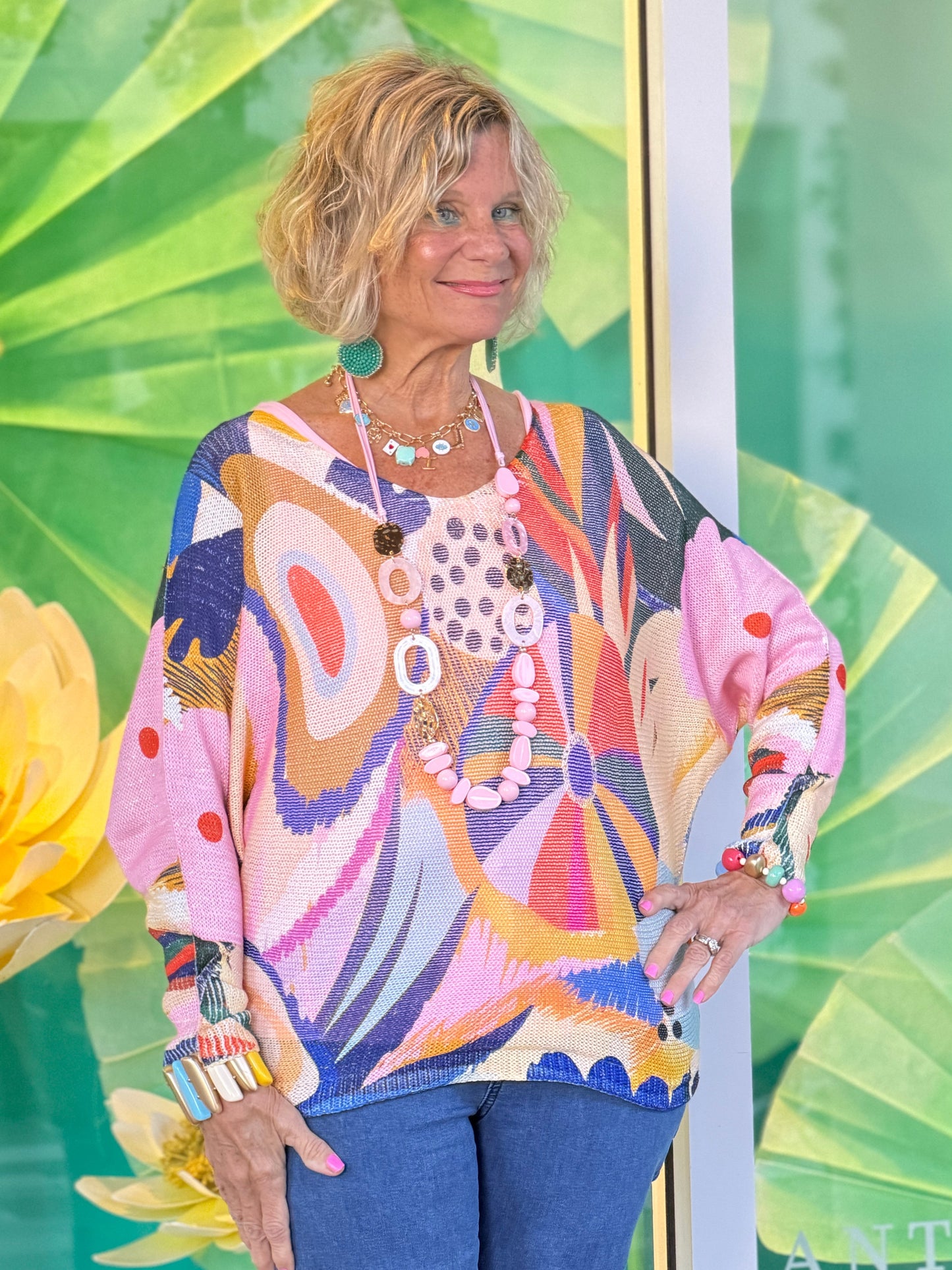 Multicolor Abstract  Round Knit Printed Sweater