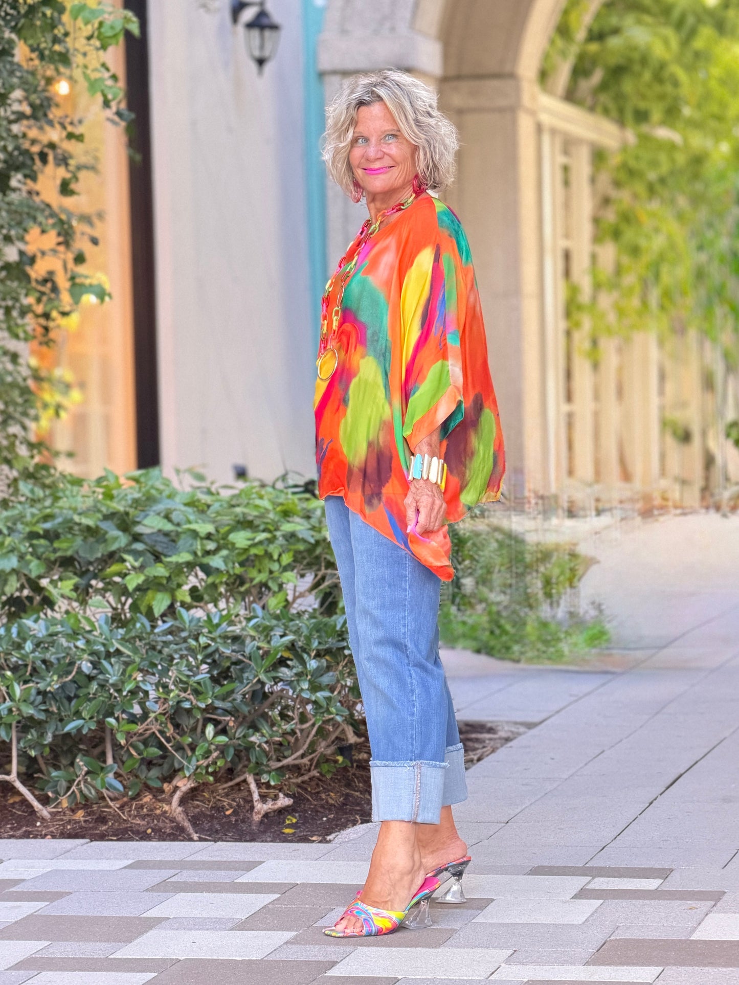 Sofia Sunrise Orange Silk top