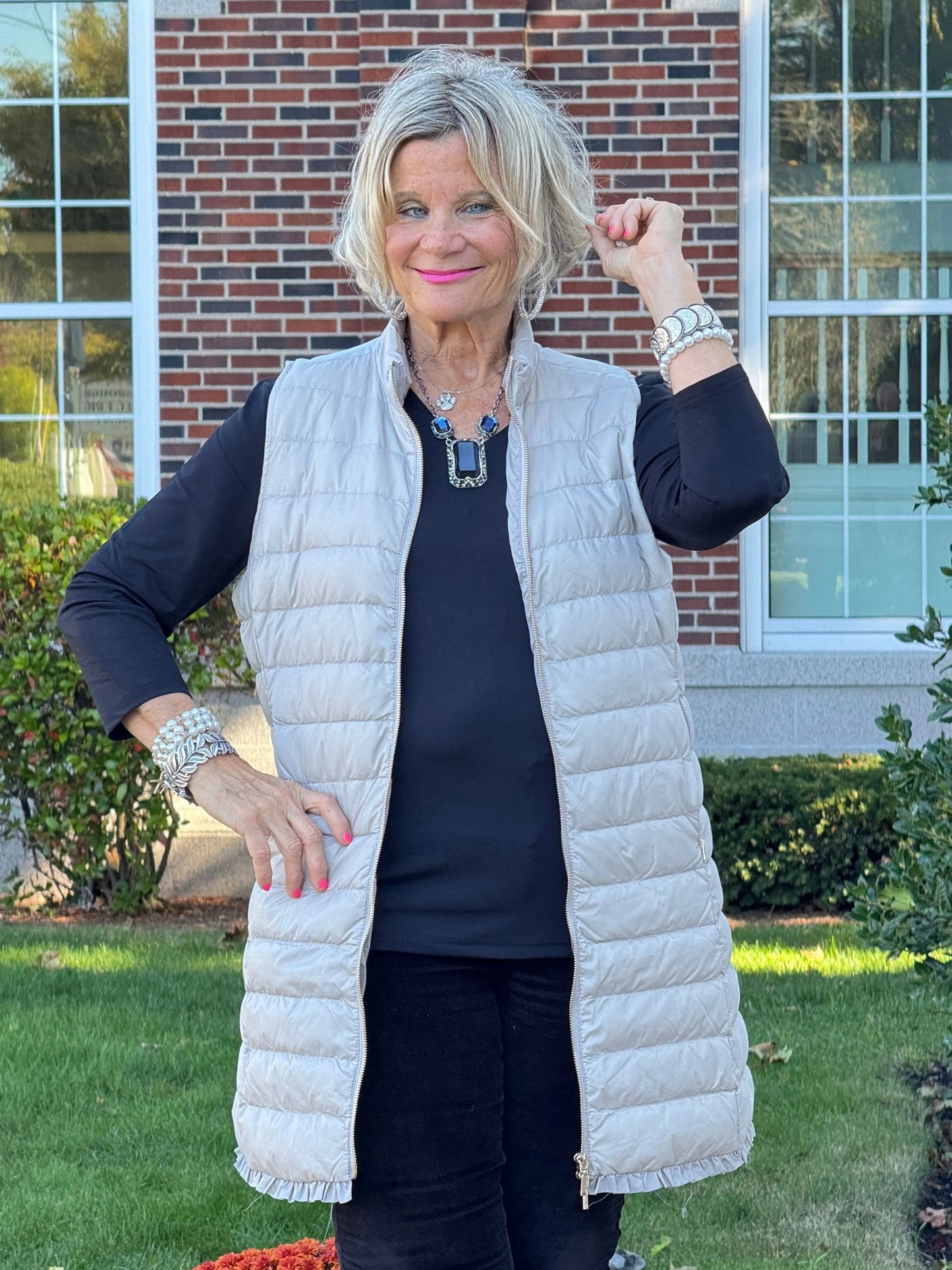 SAFARI BLACK AND BEIGE PUFFER VEST