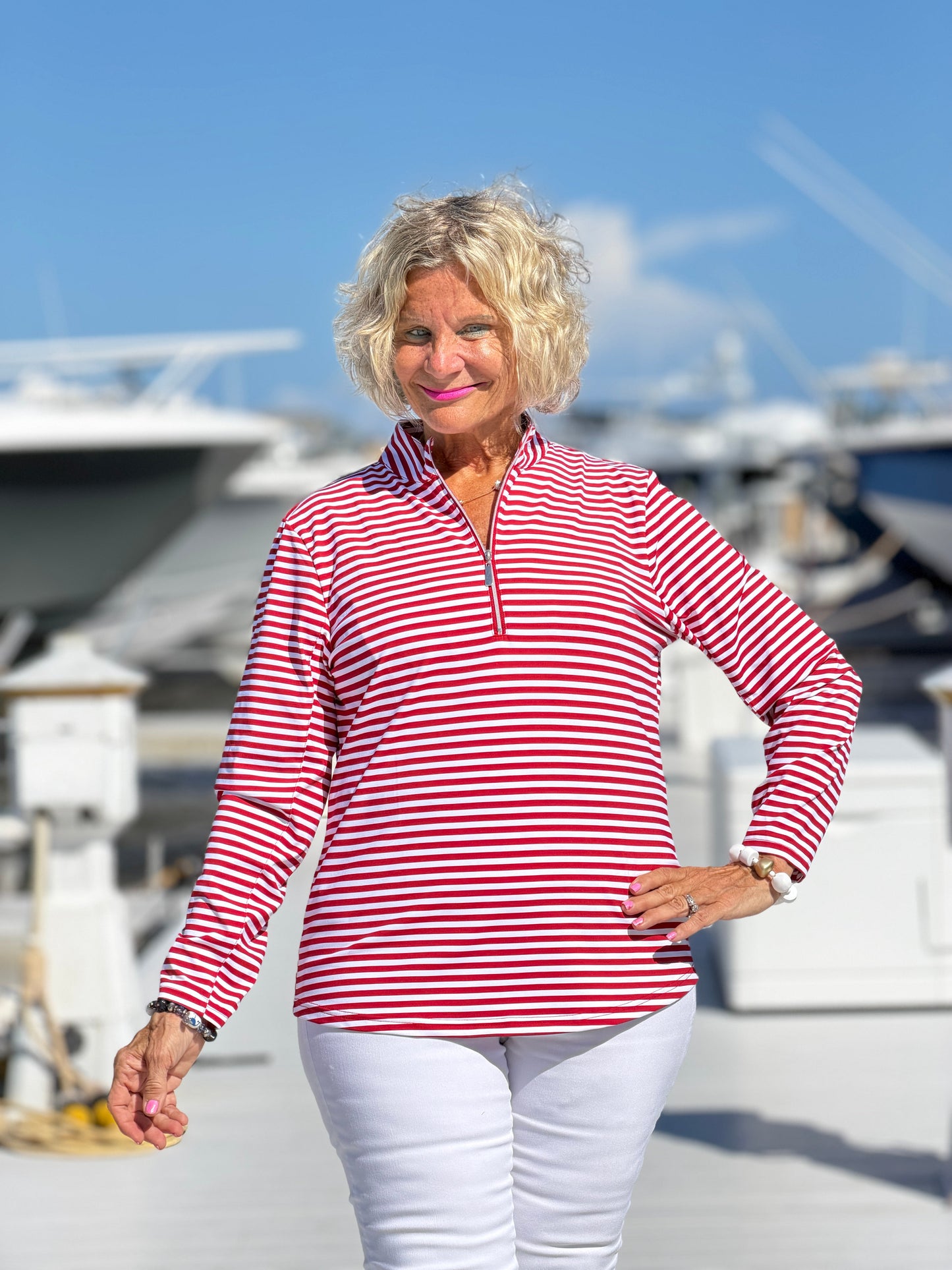 REGATTA RED STRIPED HALF ZIPPER