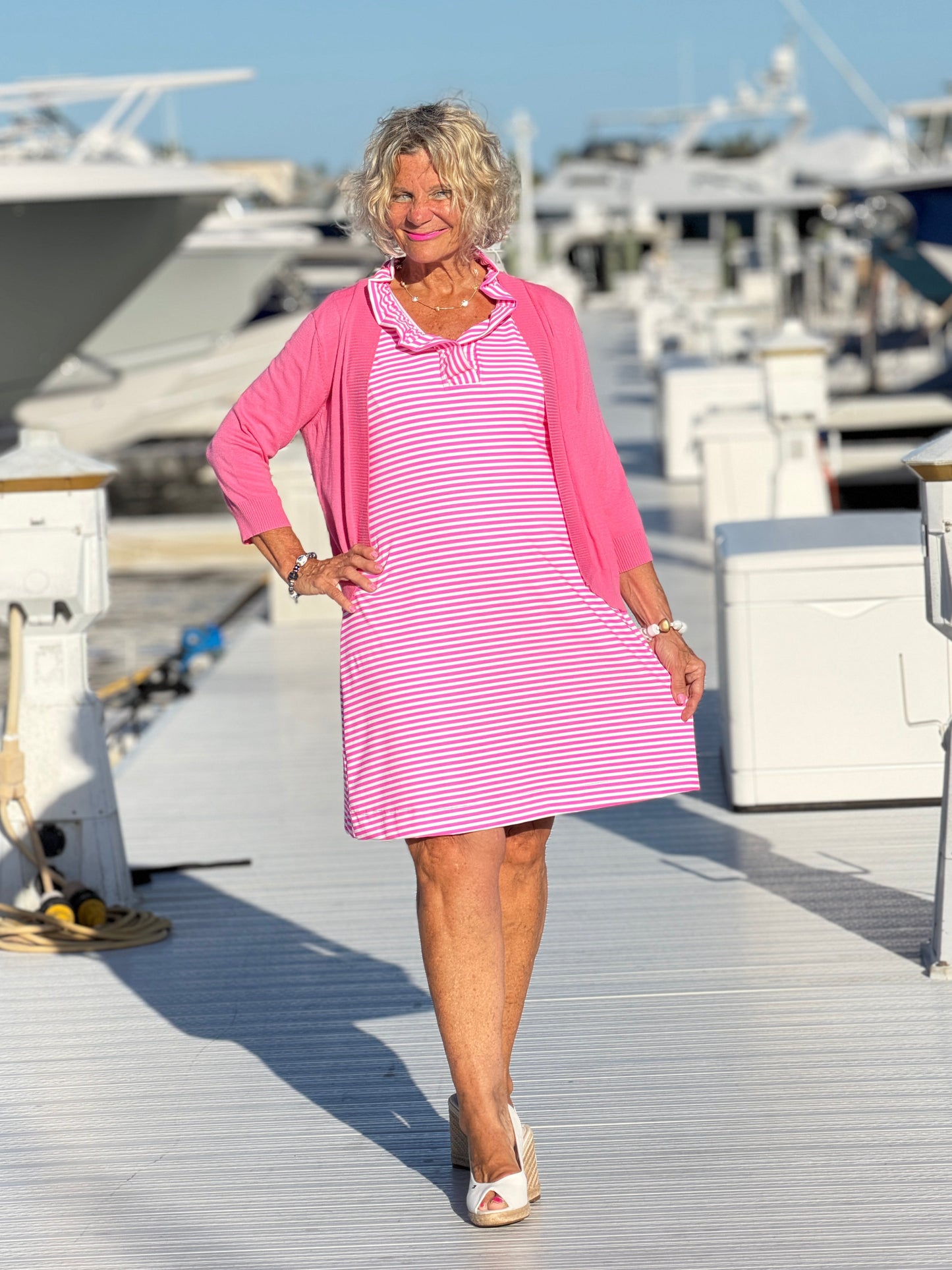 MARINA PINK STRIPE RUFFLE DRESS