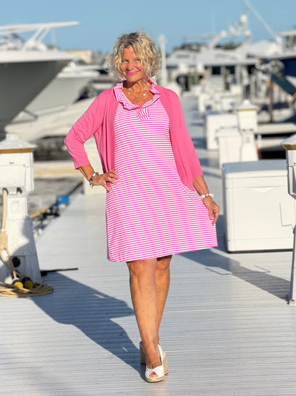 MARINA PINK STRIPE RUFFLE DRESS