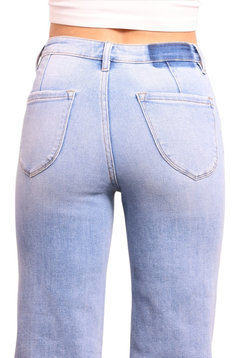 The Romy High-Rise Tummy Control Wide Leg Denim - Three Inseams (Blue)