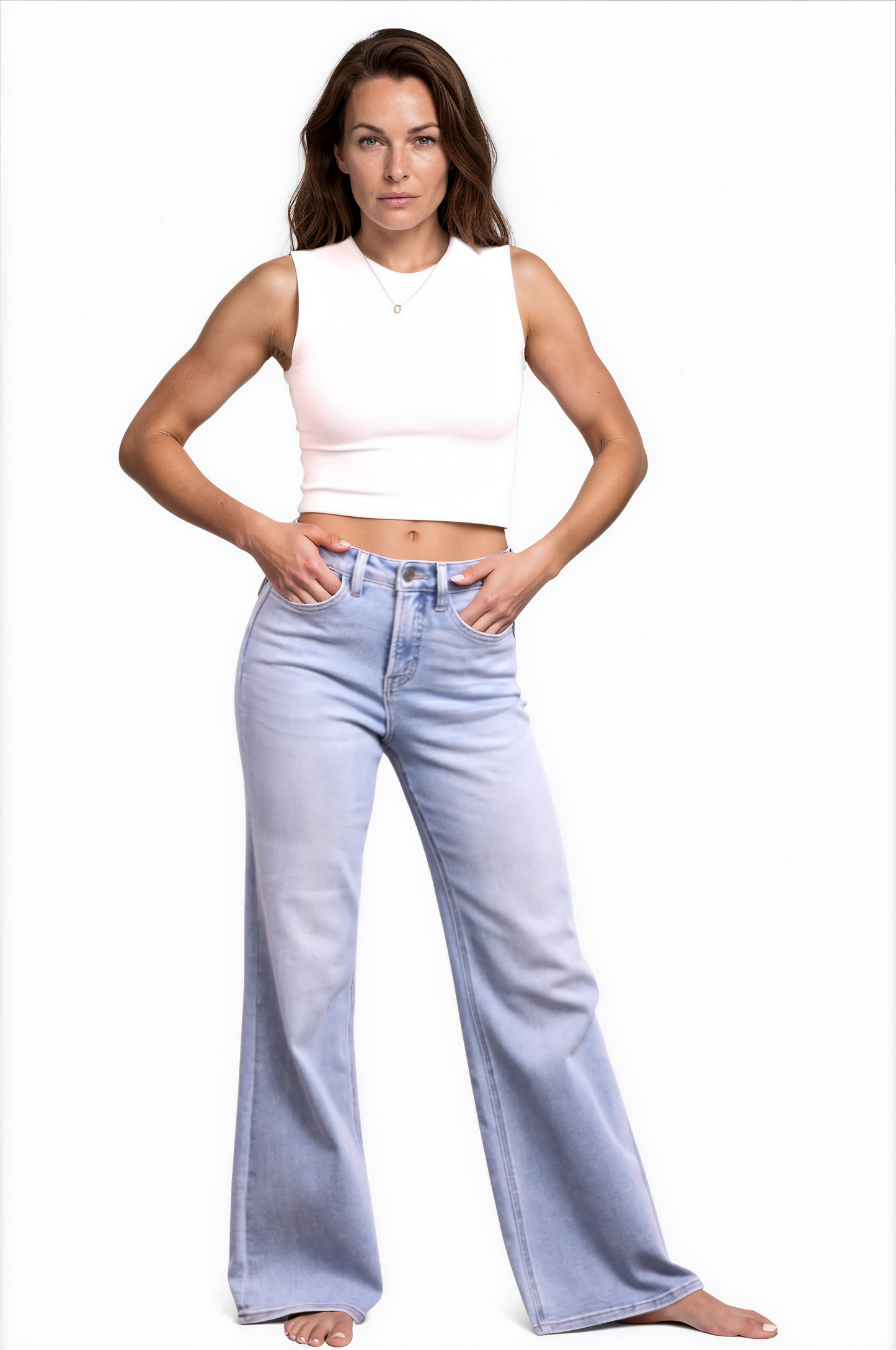 The Romy High-Rise Tummy Control Wide Leg Denim - Three Inseams (Blue)