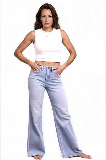 The Romy High-Rise Tummy Control Wide Leg Denim - Three Inseams (Blue)