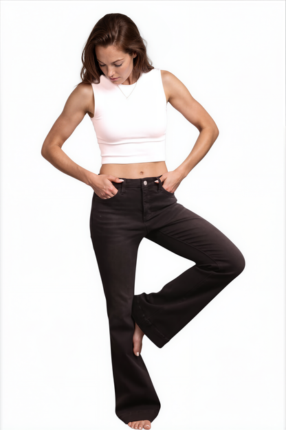 The Gwen Mid-Rise Tummy Control Flare - Three Inseams (Black)