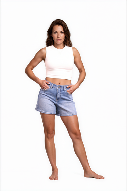 The Zora Mid To High-Rise Tummy Control Denim Shorts - Two Inseams