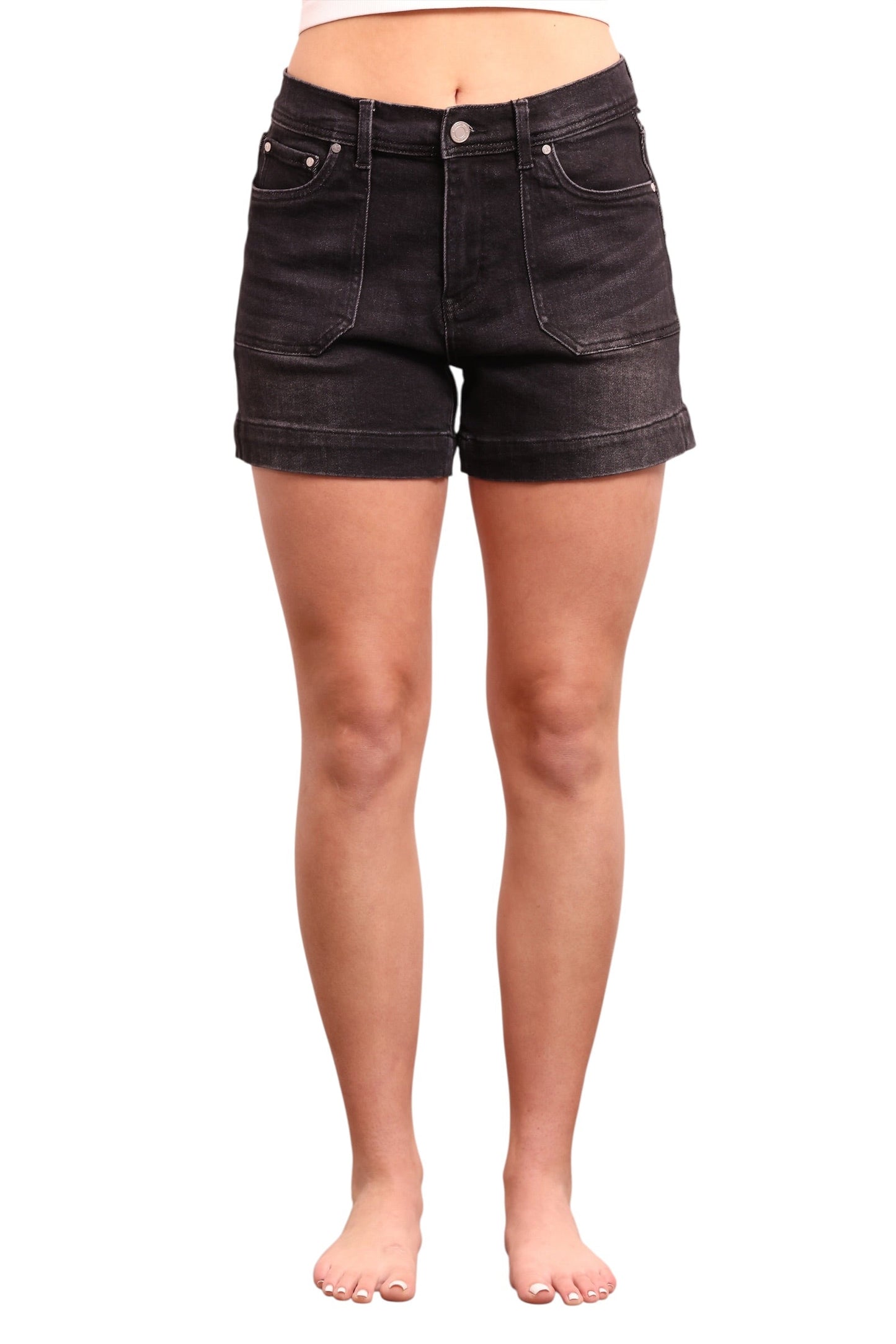 The Lexie Mid-Rise Stretch Denim Shorts - Black