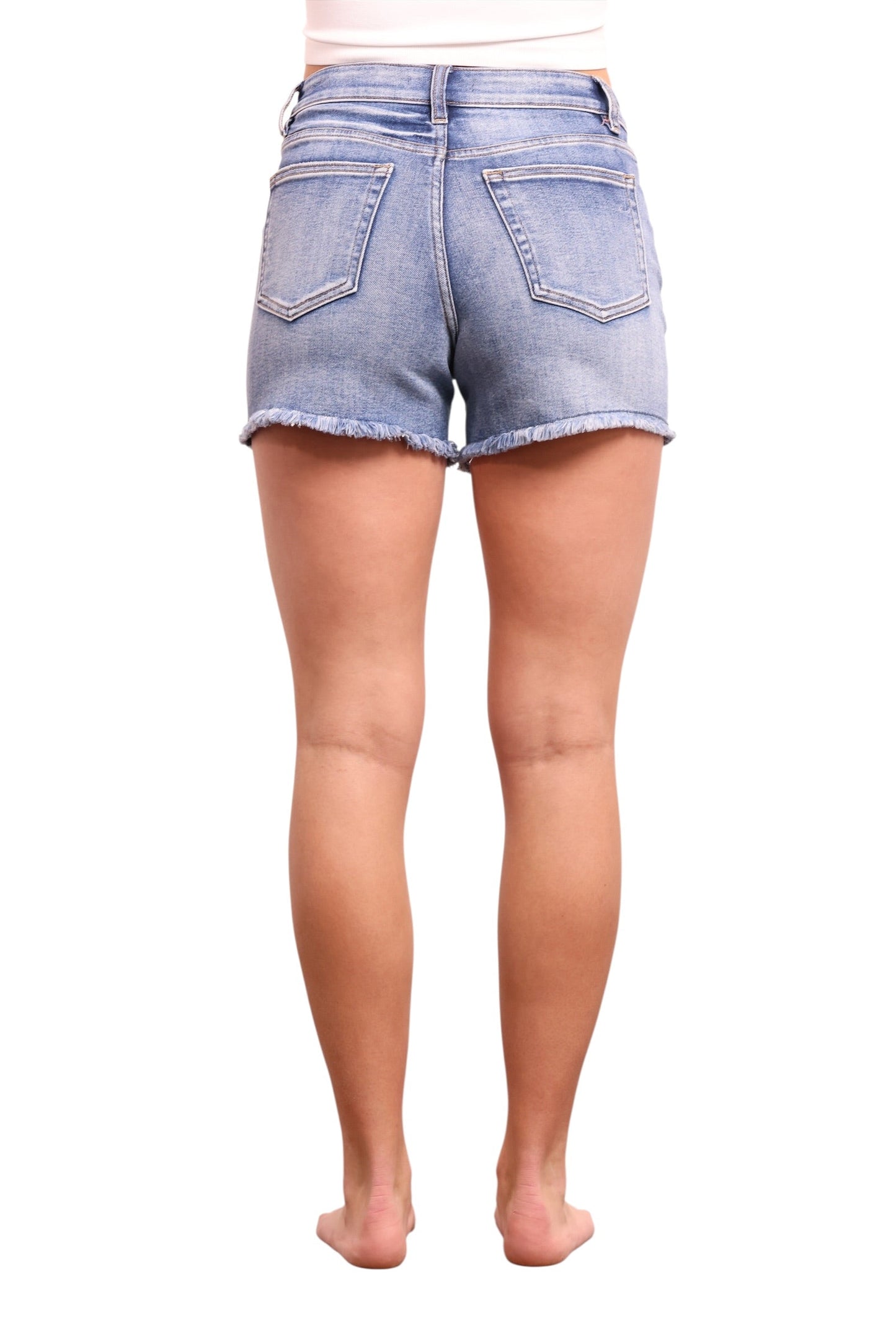 The Zadie Mid-Rise Tummy Control Distressed Denim Shorts