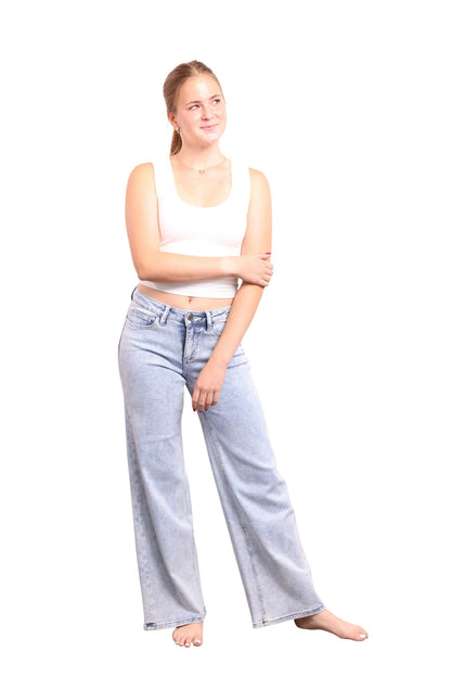 The Bristol Mid-Rise Tummy Control Wide Leg Striped Jeans