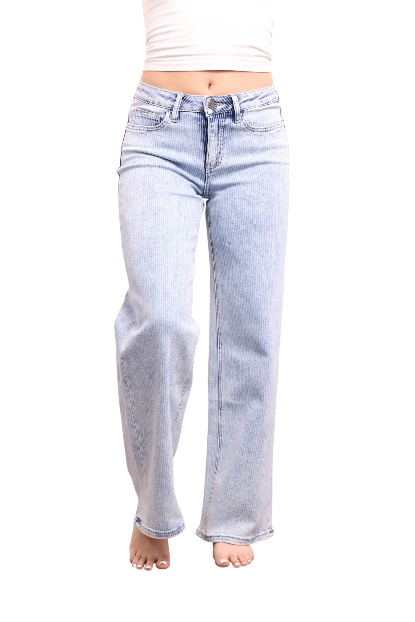 The Bristol Mid-Rise Tummy Control Wide Leg Striped Jeans