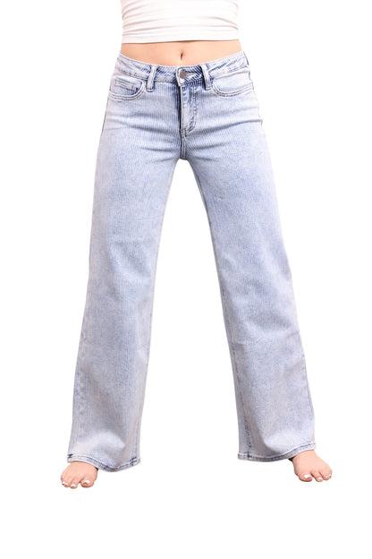 The Bristol Mid-Rise Tummy Control Wide Leg Striped Jeans