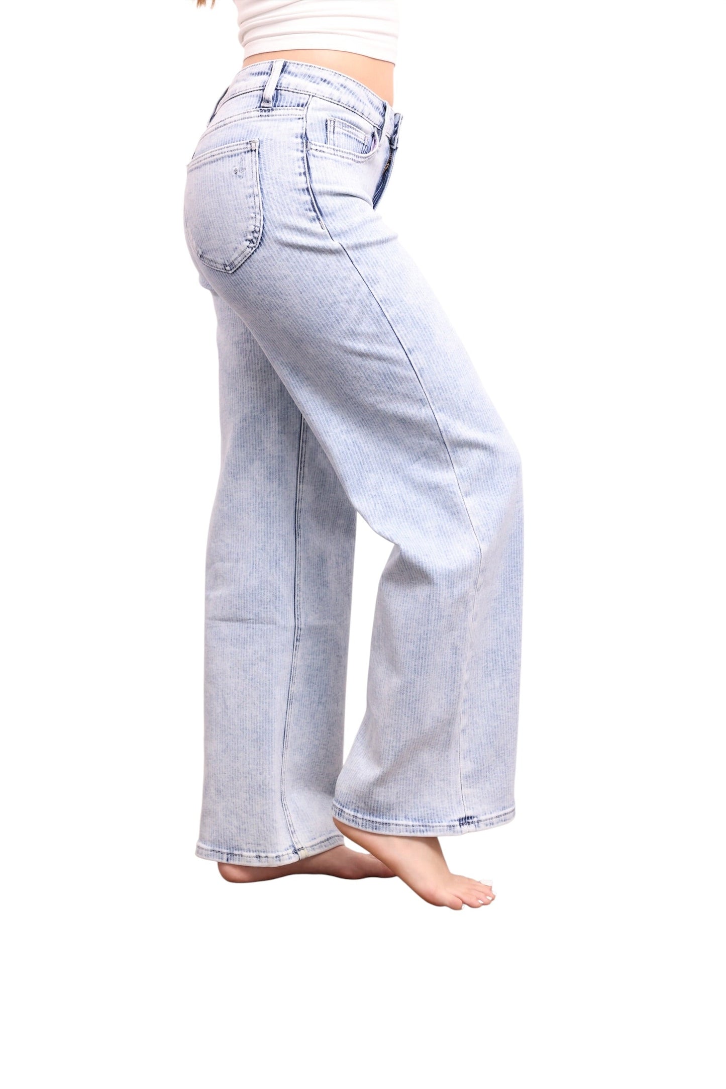 The Bristol Mid-Rise Tummy Control Wide Leg Striped Jeans