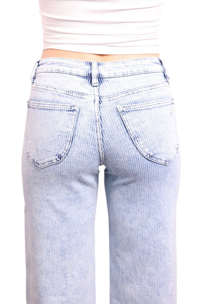 The Bristol Mid-Rise Tummy Control Wide Leg Striped Jeans