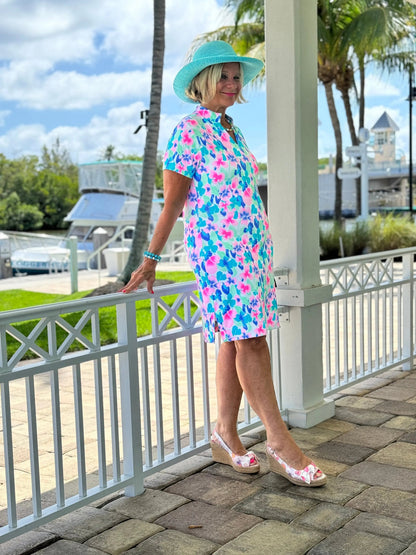 PINK PETALS SHORT SLEEVE DRESS