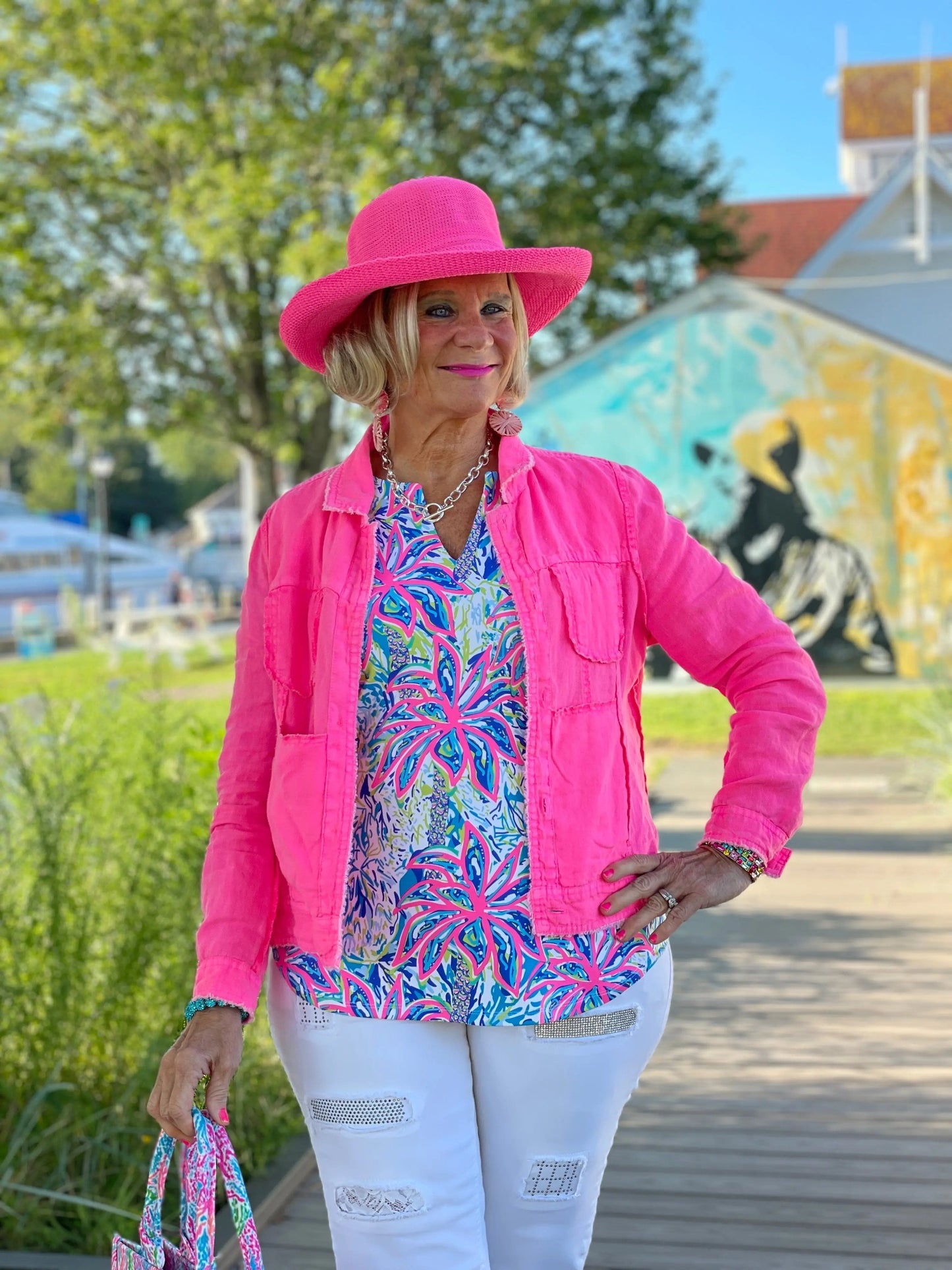 PINK PALM TREE SLEEVE TOP