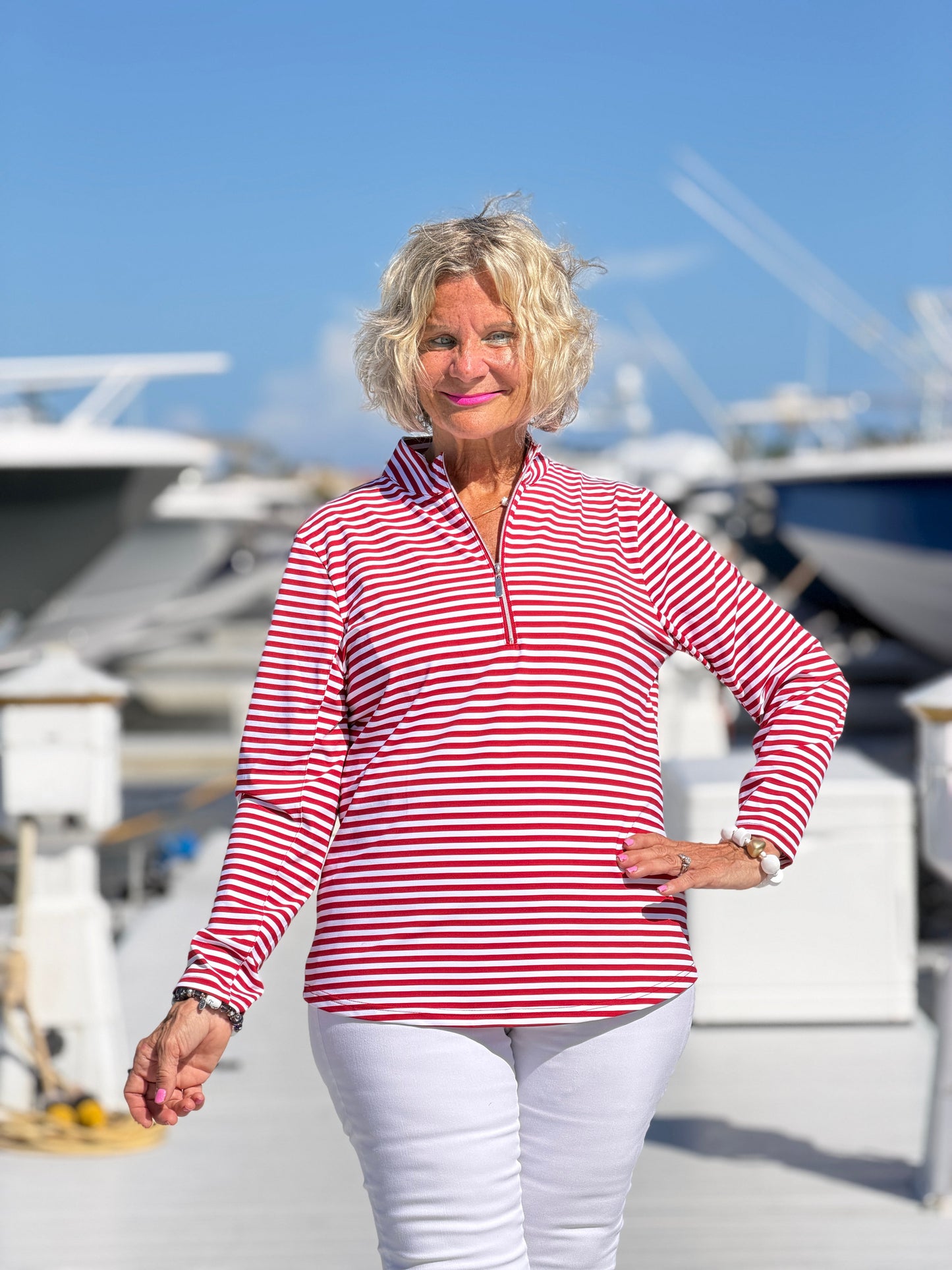 REGATTA RED STRIPED HALF ZIPPER