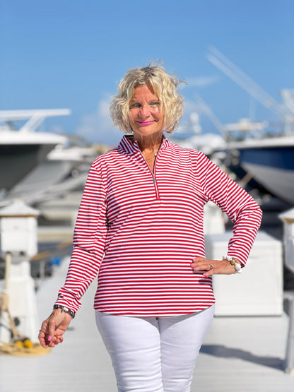 REGATTA RED STRIPED HALF ZIPPER