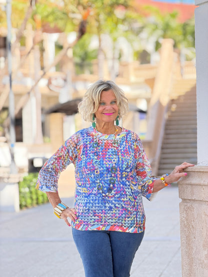 SHADES OF WATERBLUE MESH TOP