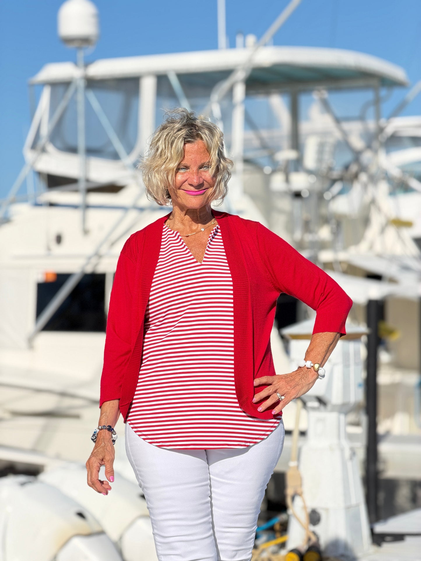 REGATTA RED STRIPED NOTCH TOP