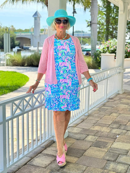 SPLASH OF PINK  SHIFT RUFFLE DRESS