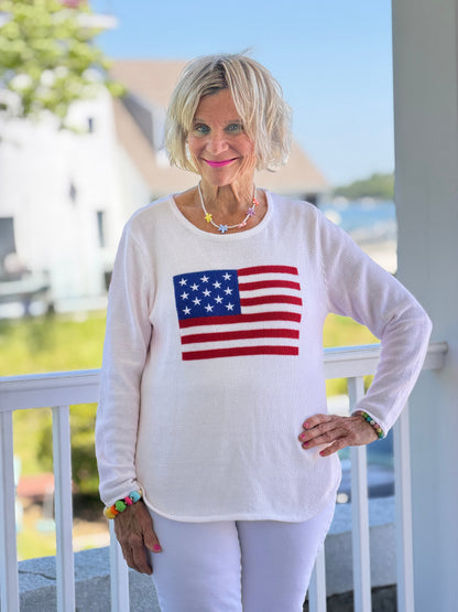 LULUB DOCKSIDE WHITE STAR FLAG SWEATER