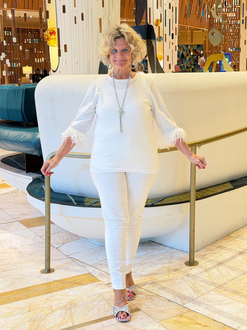 LULU-B WHITE CASHMERE FRINGE TOP
