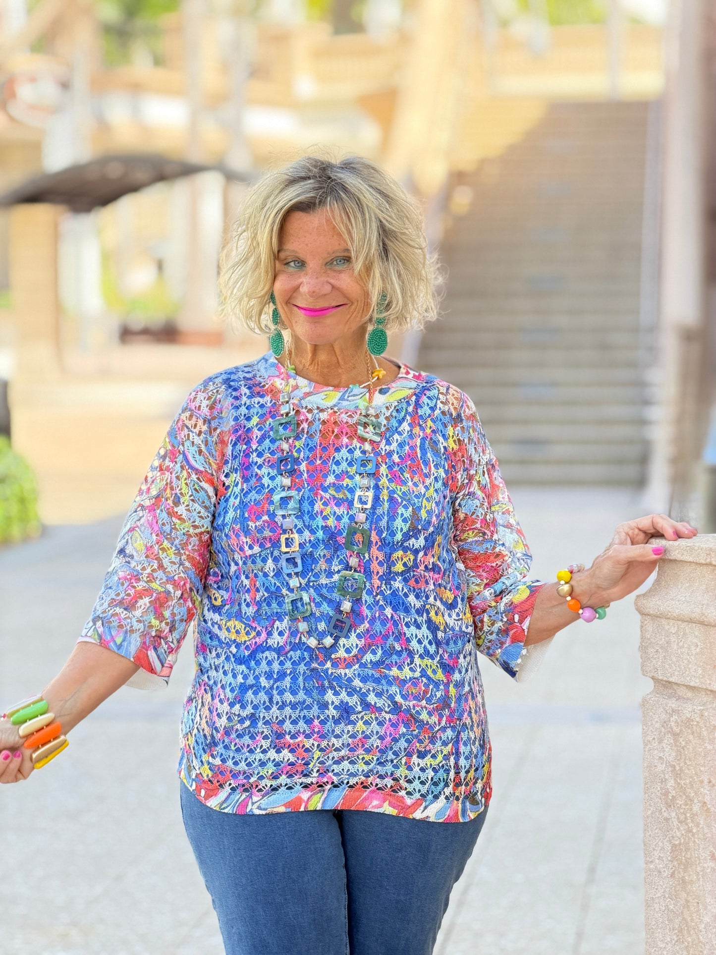 SHADES OF WATERBLUE MESH TOP