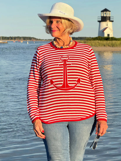 RED AND WHITE STRIPE ANCHOR SWEATER