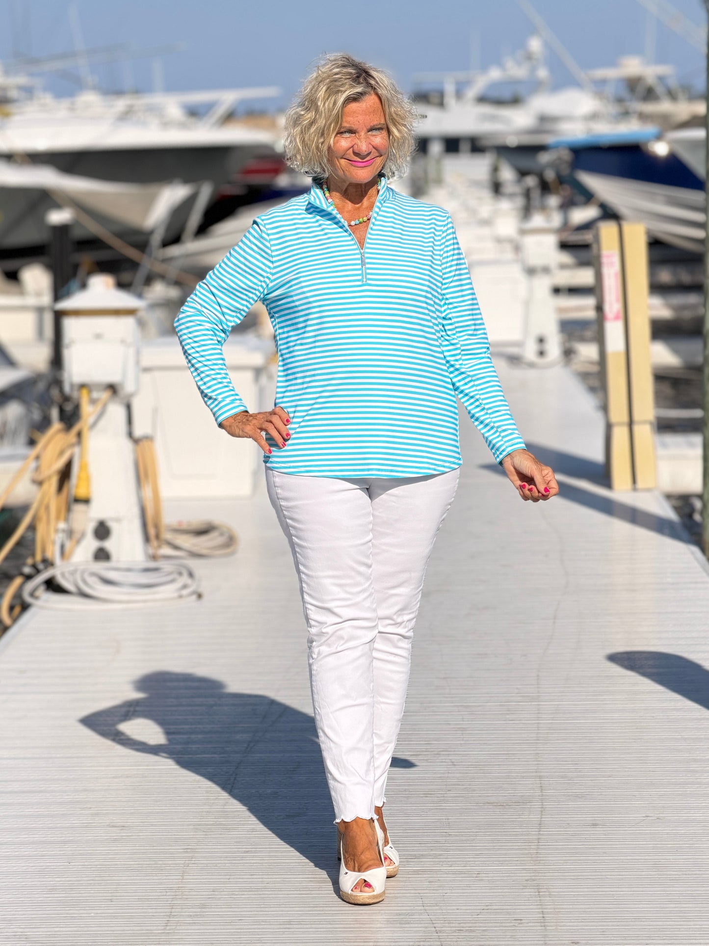 OCEAN BLUE HALF ZIPPER TOP