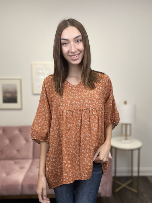 No Need To Rush Cotton Oversized Pleated 1/2 Sleeve Top