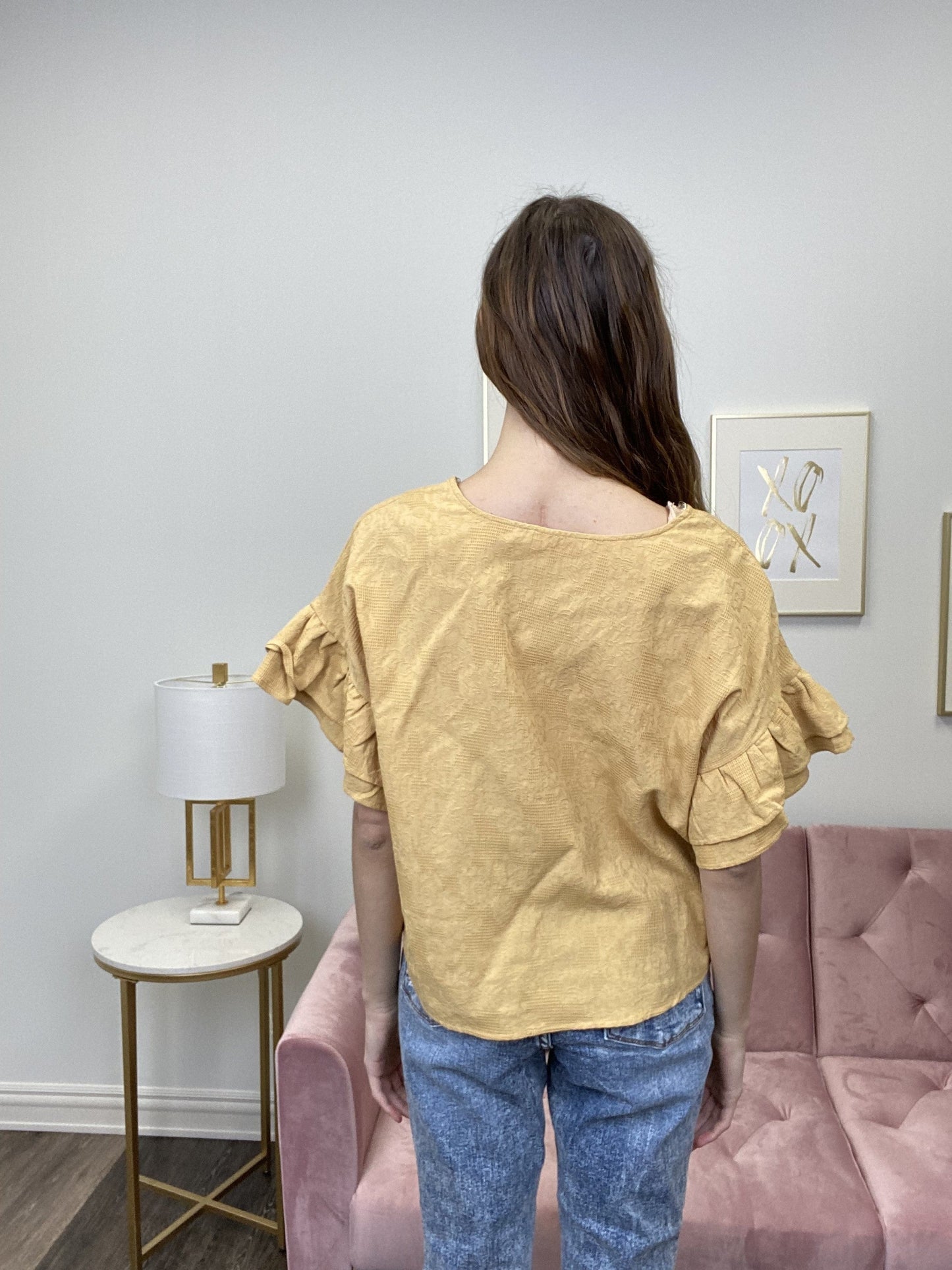 Past Times Women's Woven Ruffle Short Sleeve Top