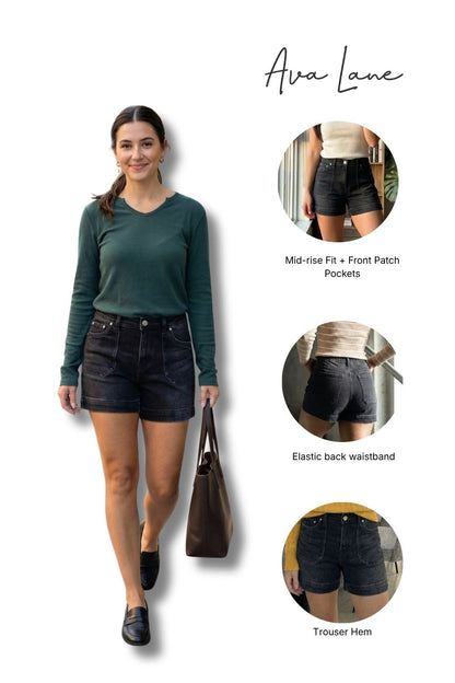 The Lexie Mid-Rise Stretch Denim Shorts - Black