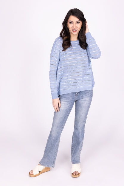 Women's Boho Crochet Stripe Sweater