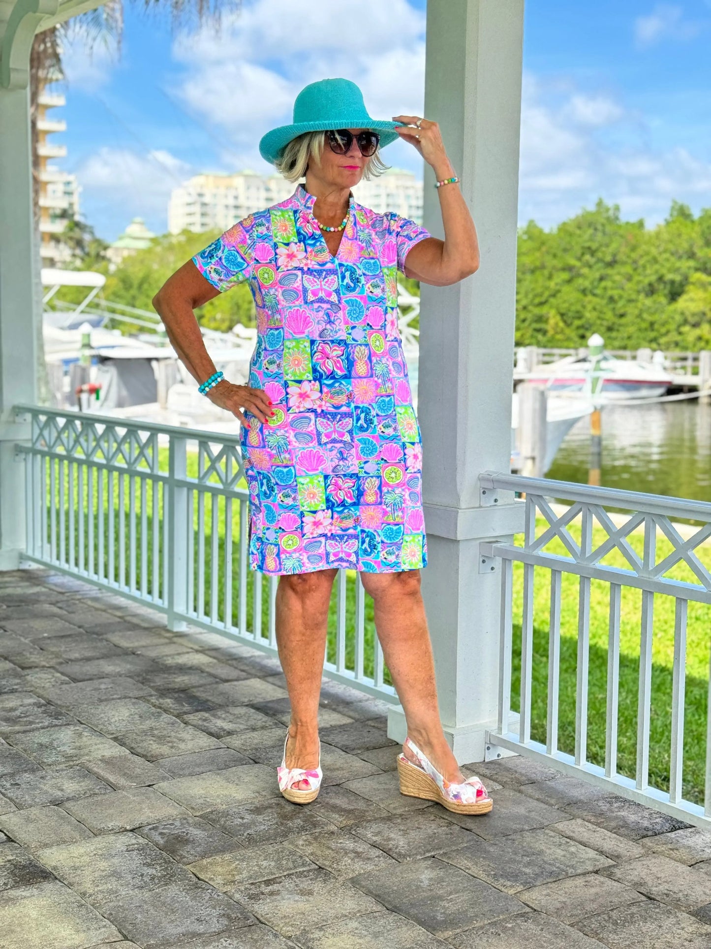 SANDY BEACH COLOR SHORT SLEEVE DRESS