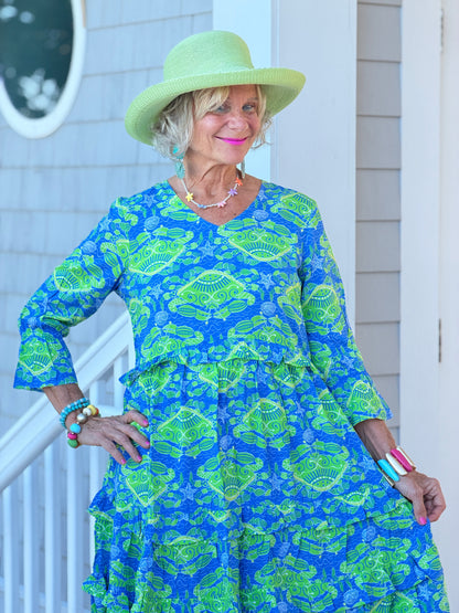 SEAG GLASS TREASURE V Neck RUFFLE DRESS