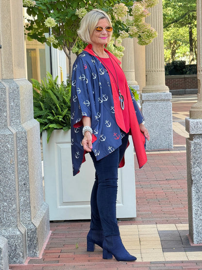 Navy / Red Reversible Rain Cape - Anchor Collection