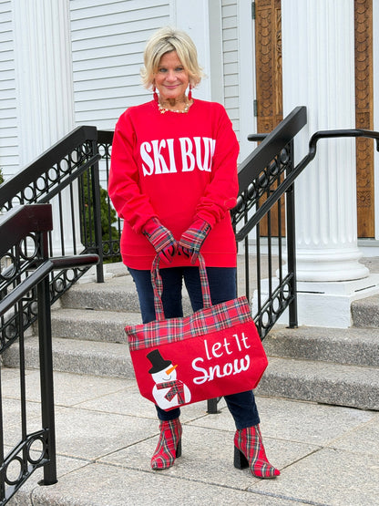 RED SKI BUM Suede-Like Flocked Logo Heavyweight Sweatshirt