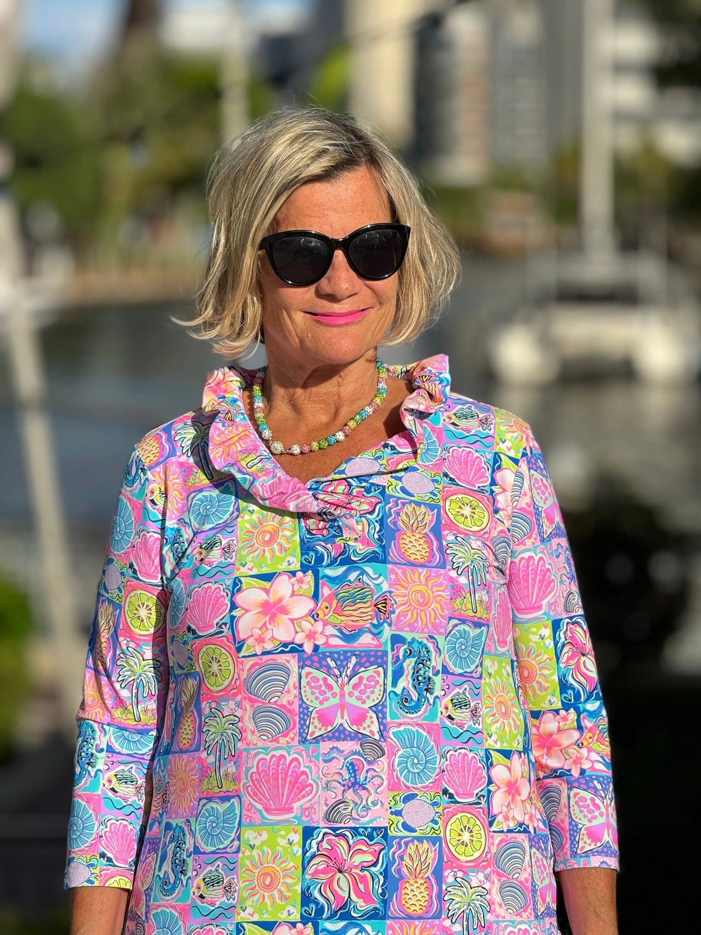 SANDY BEACH COLOR RUFFLE SLEEVE TOP