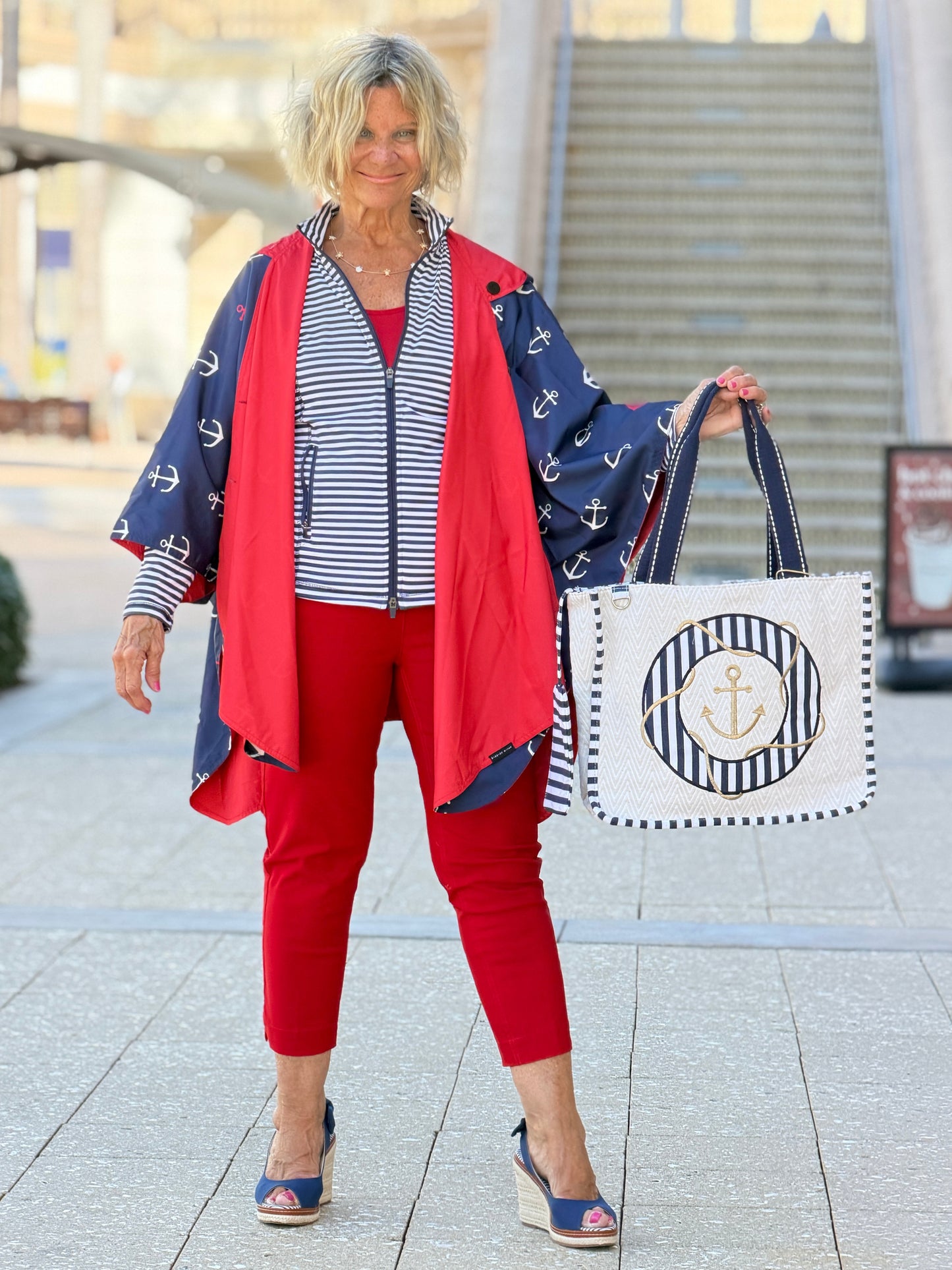 Navy / Red Reversible Rain Cape - Anchor Collection