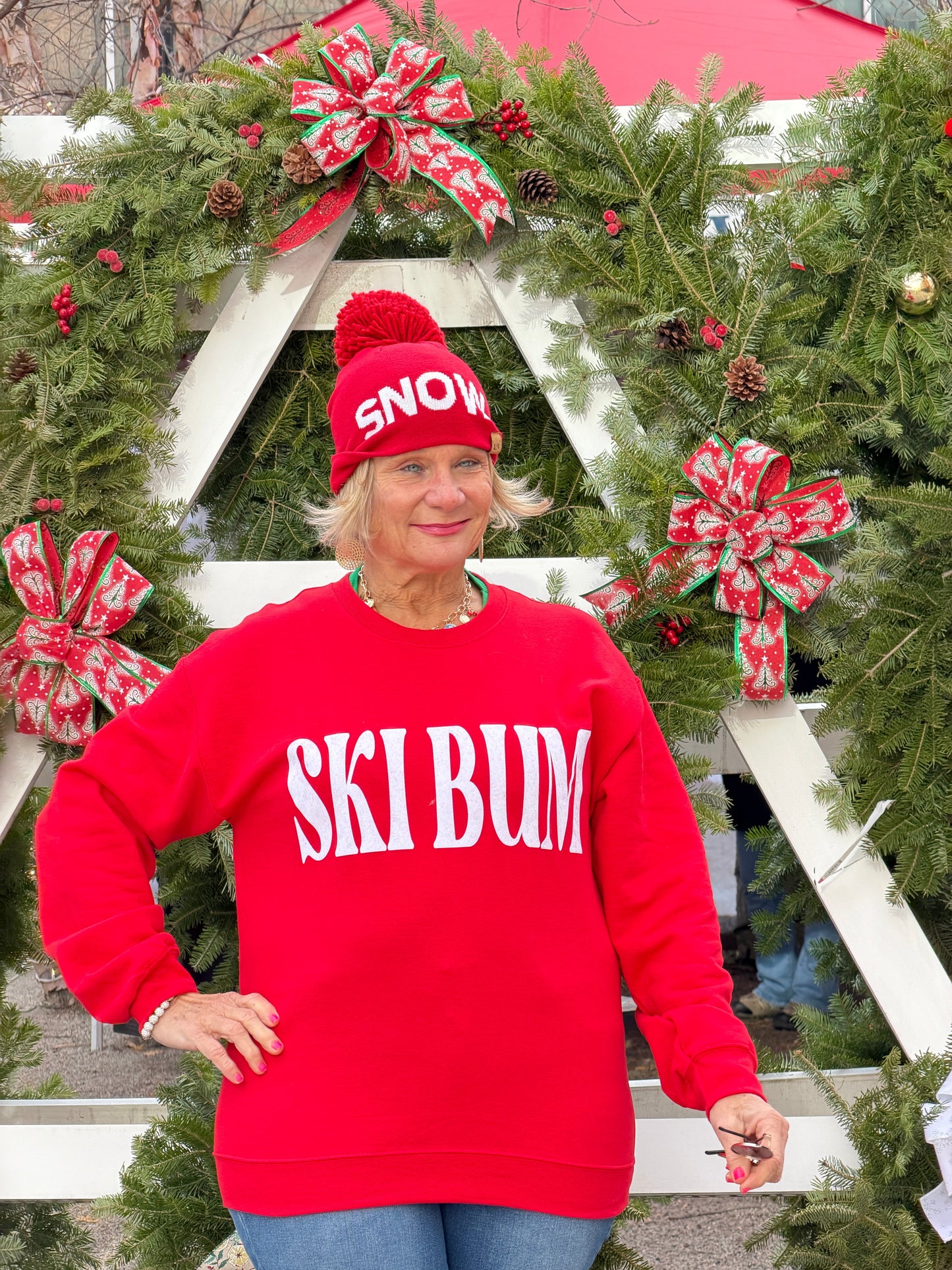 Red Snow Pom Hat