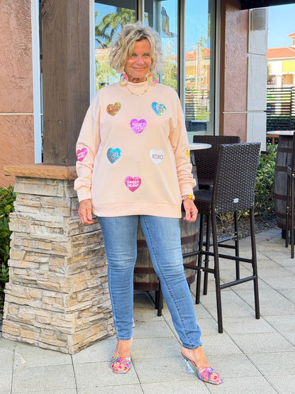 Sequin Romantic Heart Graphic Valentines Sweatshirt