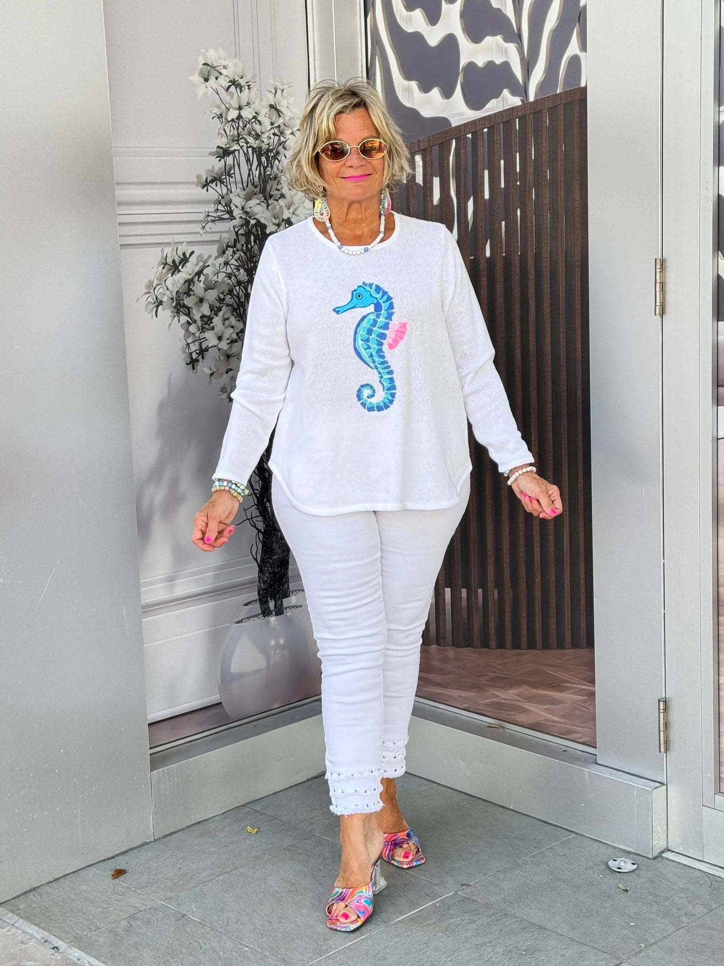 LULU-B WHITE SEAHORSE SWEATER