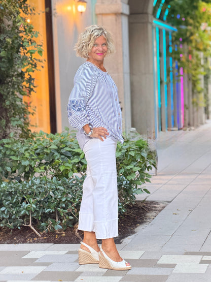 NAVY SEERSUCK TIE TOP