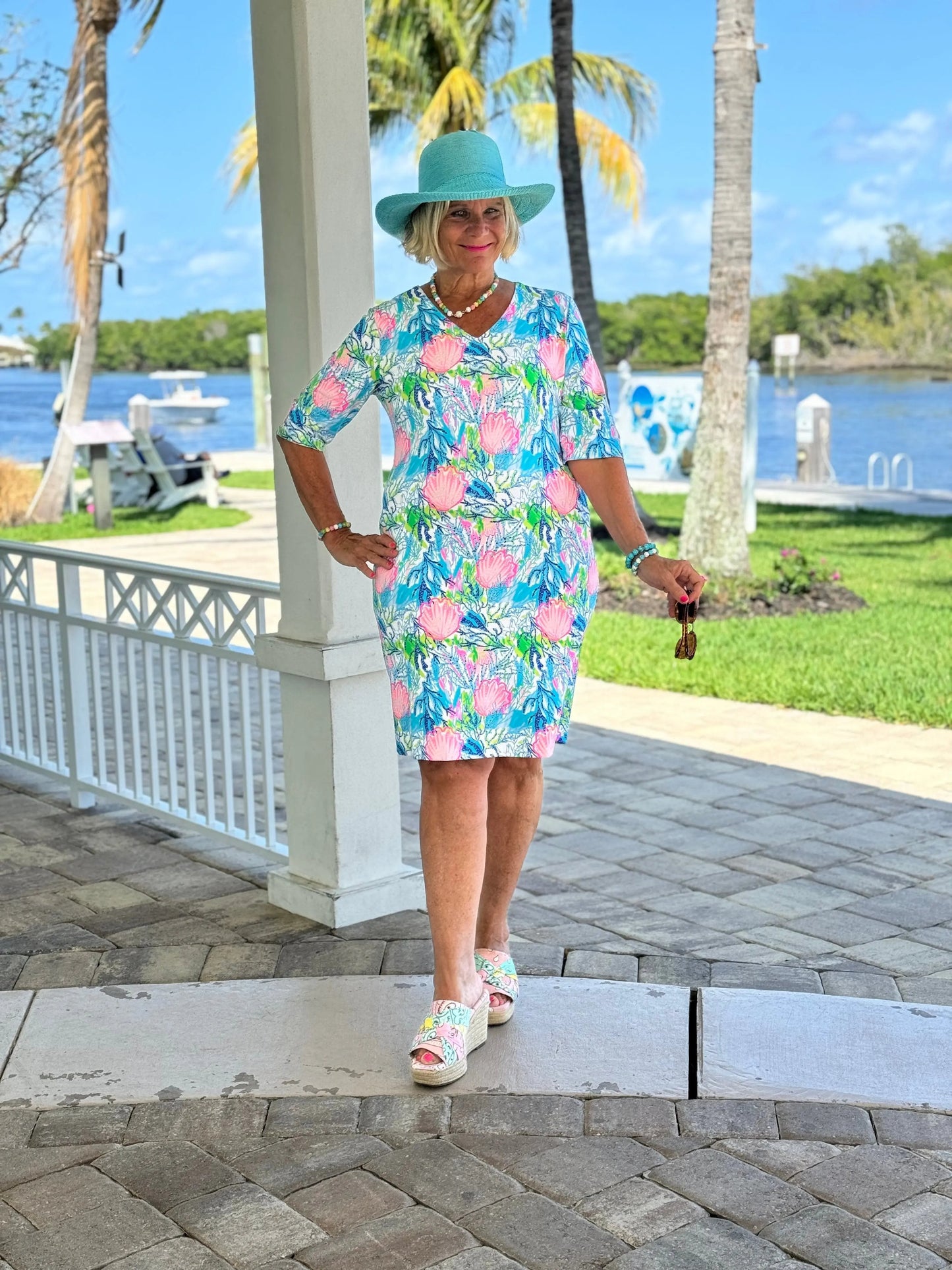 SEASHELL BEACH ELBOW SLEEVE DRESS