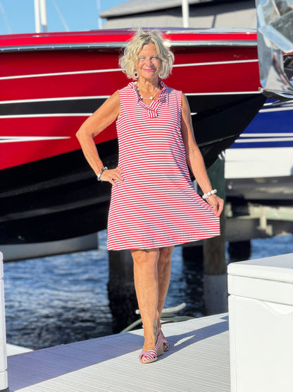 REGATTA RED STRIPE RUFFLE DRESS