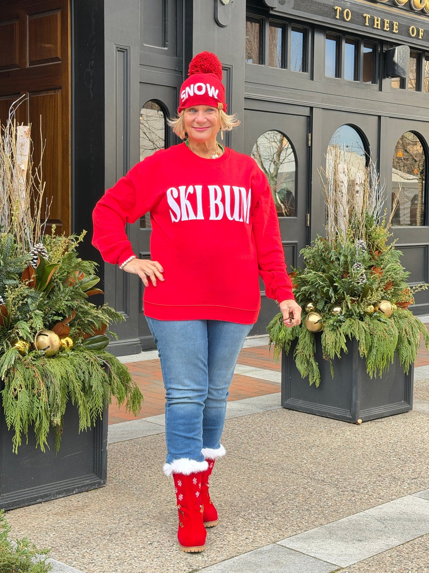 RED SKI BUM Suede-Like Flocked Logo Heavyweight Sweatshirt